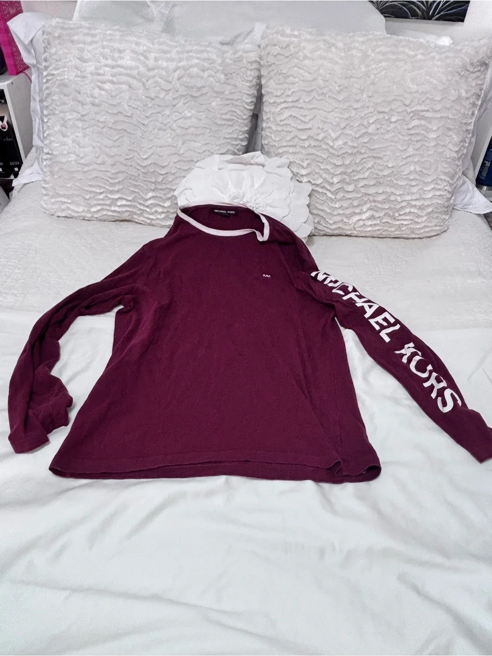 Michael Kors Burgundy Logo Sleeve Long Sleeve Shirt Women’s Small Cotton